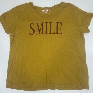 Sundry novelty SMILE prima cotton tee. Short sleeve in mustard color. Women 0